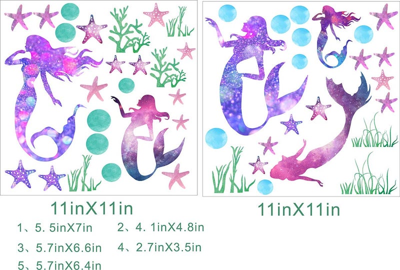 Easu Mermaid Wall Decals Girls Nursery Bedroom Wall Sticker Girls Wall Decals Mermaids Decorative Peel & Stick Wall Decals - Image 5